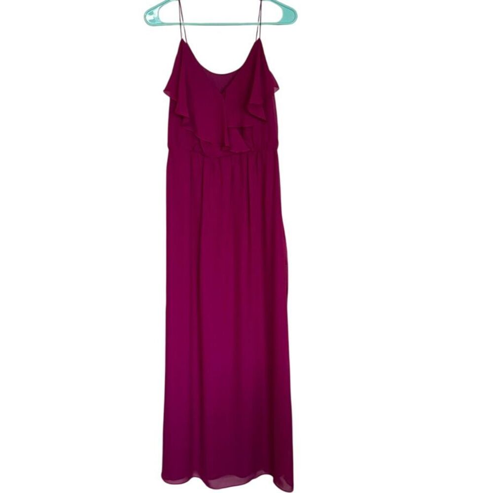 Nouvelle Amsale Magenta Pink Ruffle Chiffon Maxi Dress Bridesmaid Formal S r1